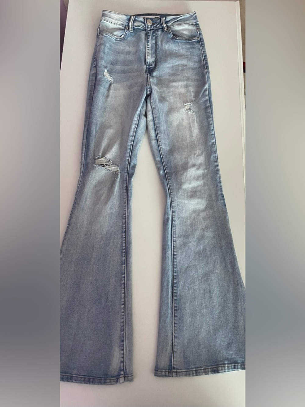 refuge Light Blue Distressed Flare Jeans